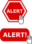 红色警告警告标志按钮收集与手指针