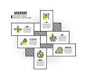 与冒险关键字和图标的信息图表设计模板