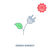 绿色能源平面图标与可编辑的描边和像素完美。 绿色能源平面图标与可编辑的描边和像素完美。