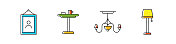 家具相关的矢量线图标。大纲符号集合。