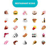 餐厅图标。包含咖啡馆，素食，快餐，饮料，插图等图标