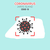 贾维斯岛地图，红色取景器显示冠状病毒细胞(COVID-19)