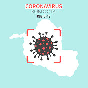 红色取景器显示冠状病毒(COVID-19)的朗多尼亚地图