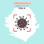 塞拉利昂地图，红色取景器中有一个冠状病毒(COVID-19)细胞