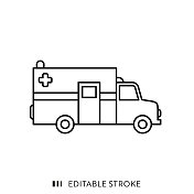 救护车图标与可编辑的描边和像素完美。 救护车图标与可编辑的描边和像素完美。