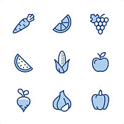 水果和蔬菜-像素完美的蓝色图标