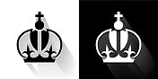 皇冠黑色和白色图标与长影子 皇冠黑色和白色图标与长影子