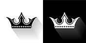 皇冠黑色和白色图标与长影子