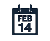 2月14日日历图标股票矢量插图
