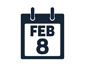 2月8日日历图标股票矢量插图