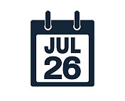 7月26日日历图标股票矢量插图