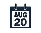 8月20日日历图标股票矢量插图