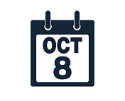 10月8日日历图标股票矢量插图