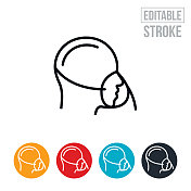 佩戴氧气面罩的人细线图标-可编辑的描边