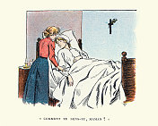 女儿照顾生病的母亲,维多利亚时代,19世纪 女儿照顾生病的母亲,维多利亚时代,19世纪