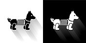 弹簧狗玩具黑色和白色图标与长影子