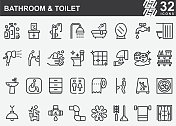 浴室和卫生间线条图标