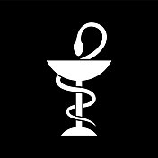 药房蛇的象征。简单的平面插图上的黑色背景。