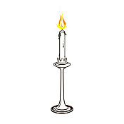 彩色矢量插图程式化的复古烛台与热气腾腾的蜡烛