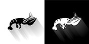 龙虾黑色和白色图标与长影子