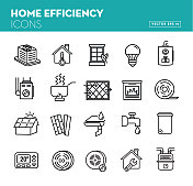 在细线风格的家庭效率图标的设置