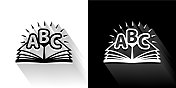 ABC书黑色和白色图标与长影子