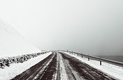 暴风雪期间，冰岛空无一人的道路