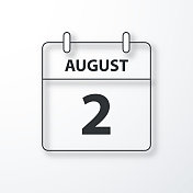 8月2日-每日日历-黑色轮廓与阴影在白色的背景