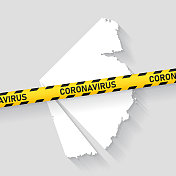 带有冠状病毒警告胶带的澳大利亚南极领土地图。Covid-19爆发