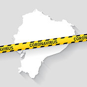 厄瓜多尔地图与冠状病毒警告胶带。Covid-19爆发