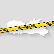 梅加拉亚邦地图与冠状病毒警告胶带。Covid-19爆发