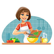 女人烹饪沙拉