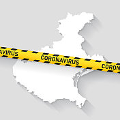 威尼托地图冠状病毒警告胶带。Covid-19爆发