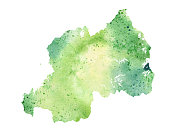 绿色绘制地图的卢旺达水彩光栅插图