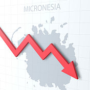 下落红色箭头与密克罗尼西亚地图的背景