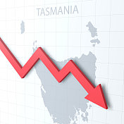 下落的红色箭头与塔斯马尼亚地图的背景
