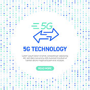 5G技术产品线图标。简单的轮廓图标与模式