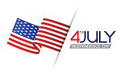 独立日贺卡与刷子在美国国旗颜色的背景和手写文字快乐的7月4日。股票插图