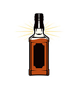 威士忌，波本，朗姆酒，白兰地，白兰地，烈酒，或其他强烈的饮料在一个瓶子-矢量图标