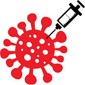 带有皮下注射器的Covid-19病毒图标代表疫苗最终将带来的这场疫情的终结