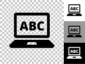 ABC在笔记本电脑屏幕图标上的棋盘透明背景