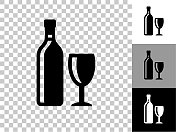 酒瓶和玻璃图标上的棋盘透明背景