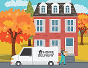 房子前面的送货卡车