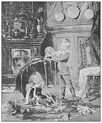 19世纪著名古董画《雨在客厅》，作者:L Blume-Siebert