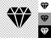 钻石图标在棋盘透明的背景 钻石图标在棋盘透明的背景
