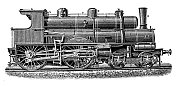 科学发现、实验和发明的古董插图:蒸汽火车火车头