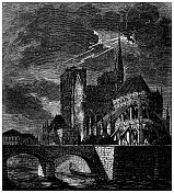 科学发现、实验和发明的古董插图:电机避雷针 科学发现、实验和发明的古董插图:电机避雷针