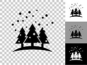 圣诞树在雪图标上的棋盘透明背景