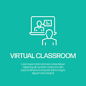 虚拟教室线图标，轮廓矢量符号插图。