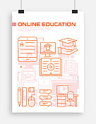 E-Learning, Online Education, Home school Related Modern Line Style插图